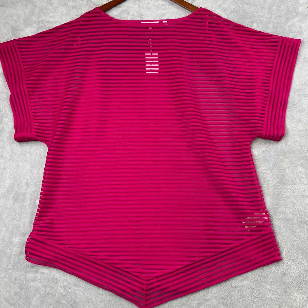 Ted Baker Illicia Stripe Mesh Cover Up Top Women L Fuchsia Pink Sheer Textured‎